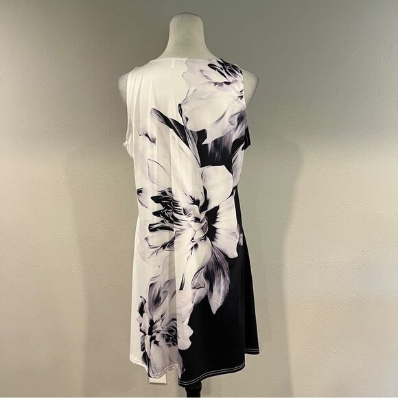 Casual sleeveless a-line Black and White Floral mini Dress size large - Picture 7 of 12